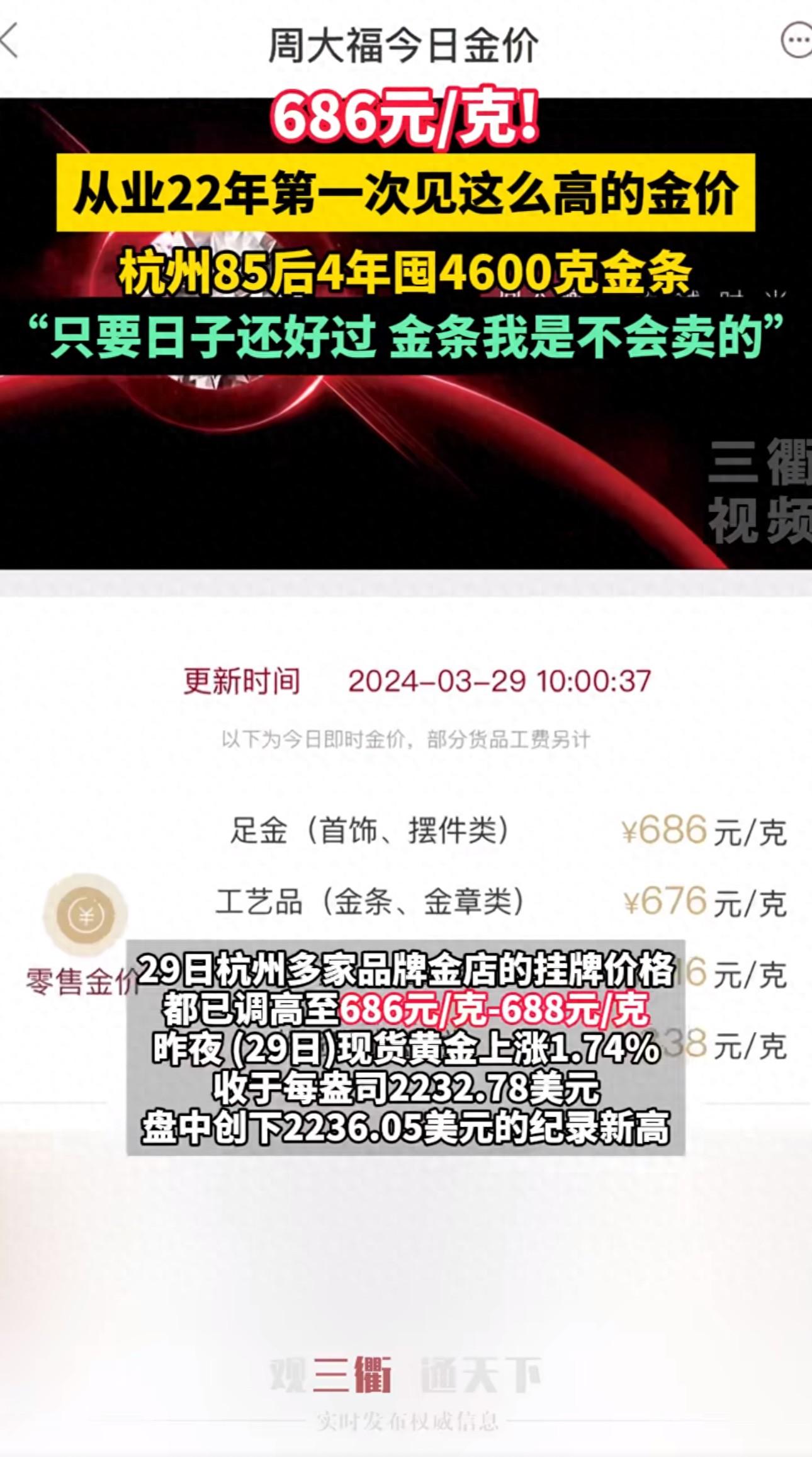 黄金价格再创新高 该买还是该卖呢（金价创新高！为何突然猛涨？杭州85后赵先生淡定守金：长线投资）(图1)